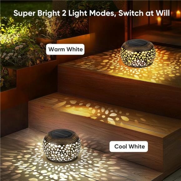 Outdoor solar lanterns waterproof metal garden lights tabletop porch yard decor - Picture 4 of 7